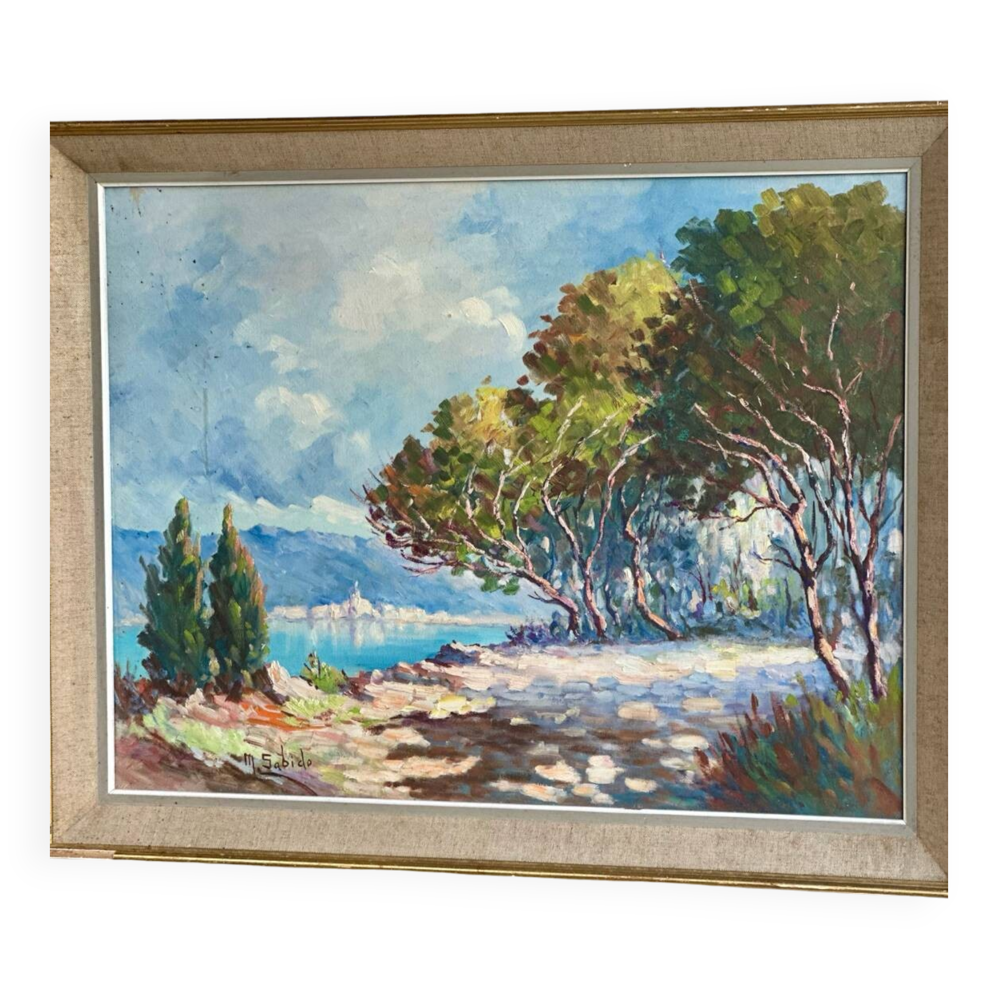 Mediterranean Landscape Painting Signed by Mr. Sabido