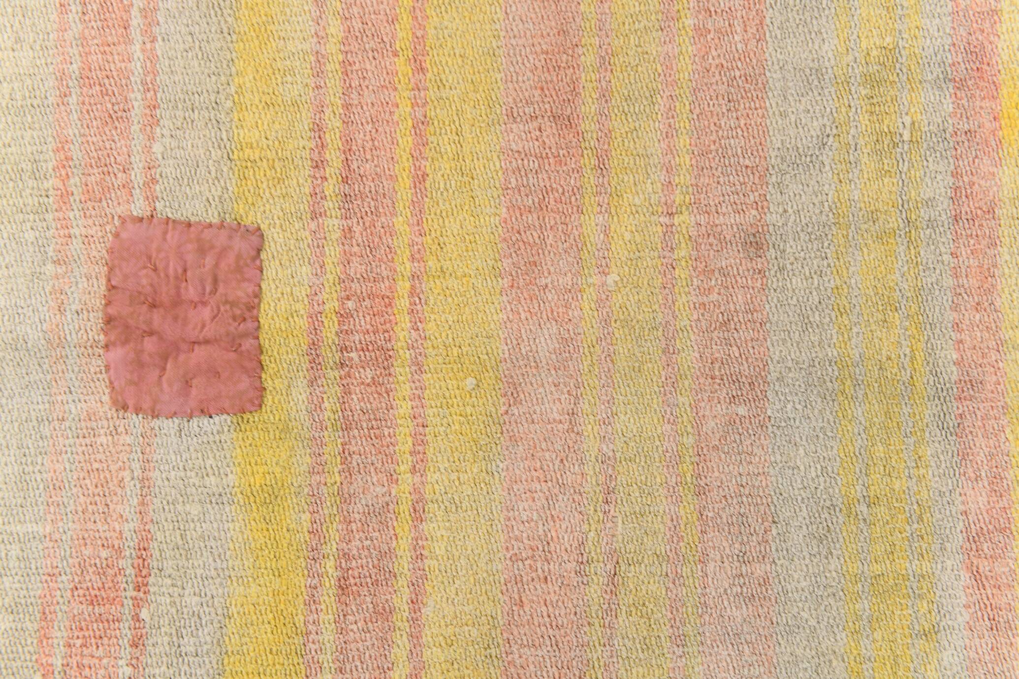 5x7 Pale Red & Yellow Striped Kilim Rug, 147x229Cm
