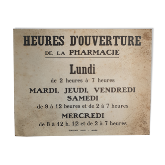 Plaque horaires pharmacie