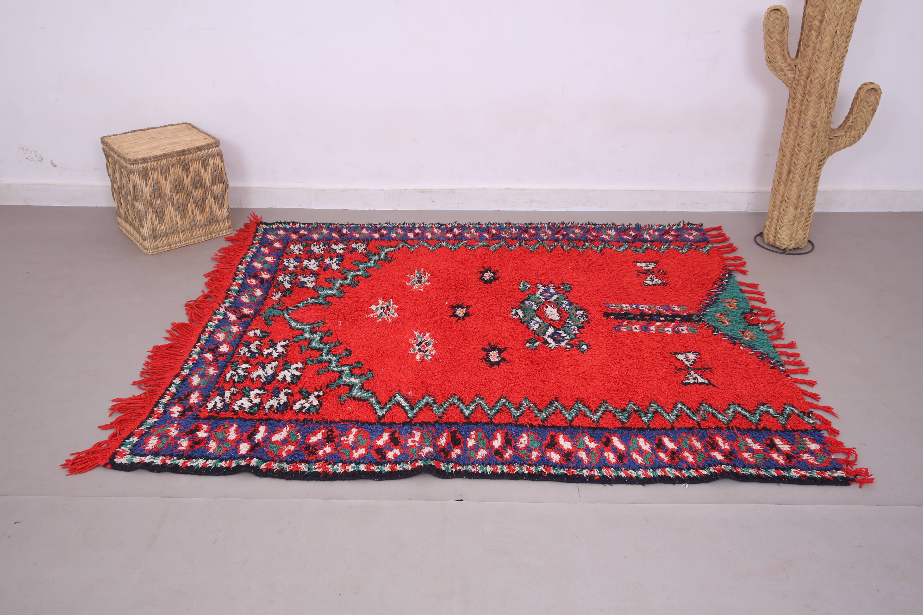 Red Vintage Moroccan Rug 167 x 190 cm - Berber Wool Rug - Handmade Rug Boho