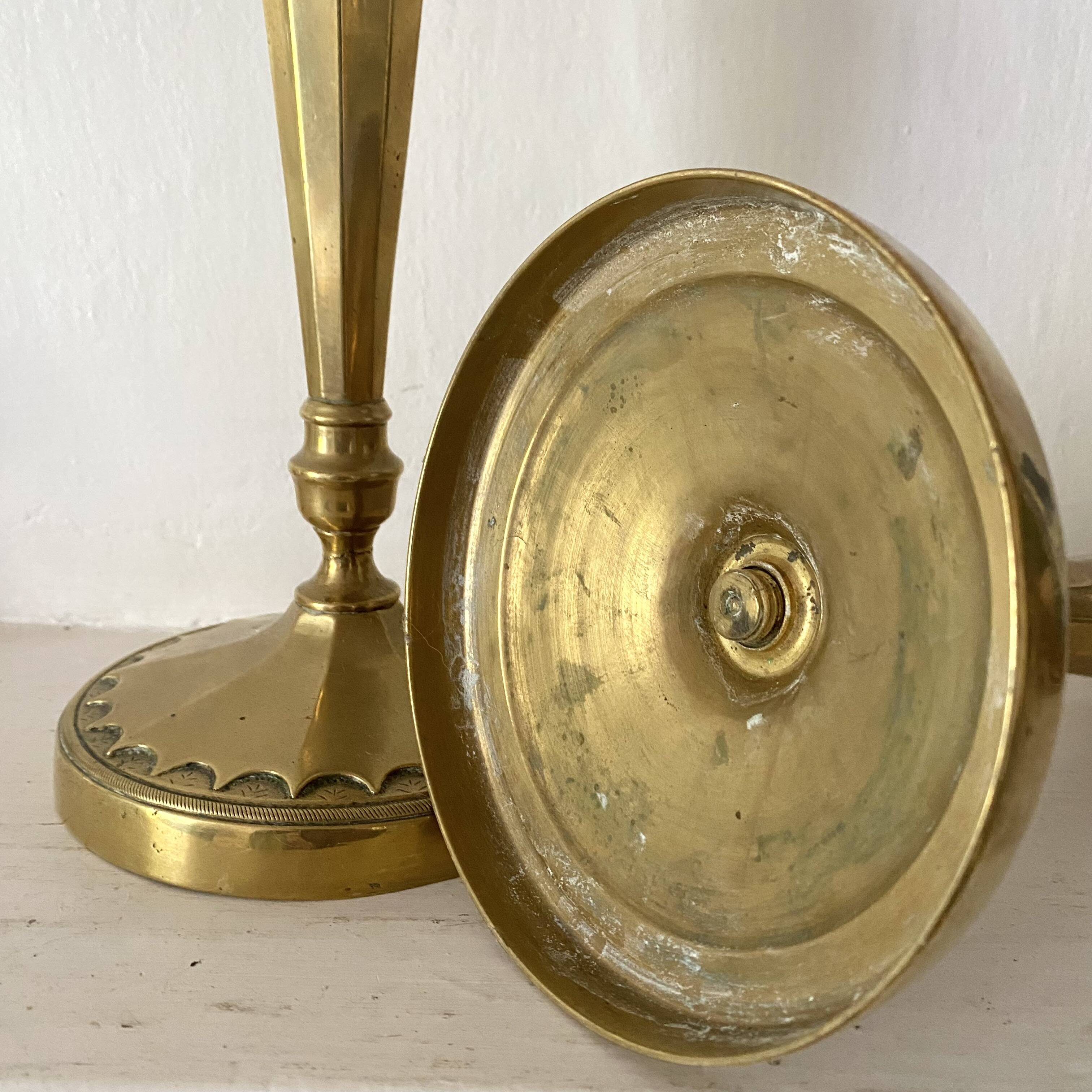 Pair of 29cm gold-plated brass candlesticks