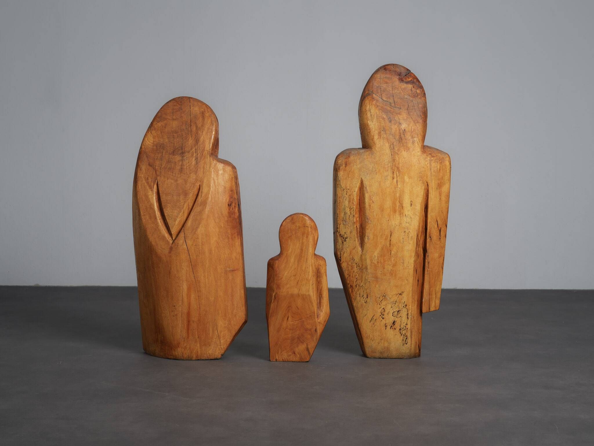 Carved wood sculpture group “Family” by Roland Lavianne, France, 1970s