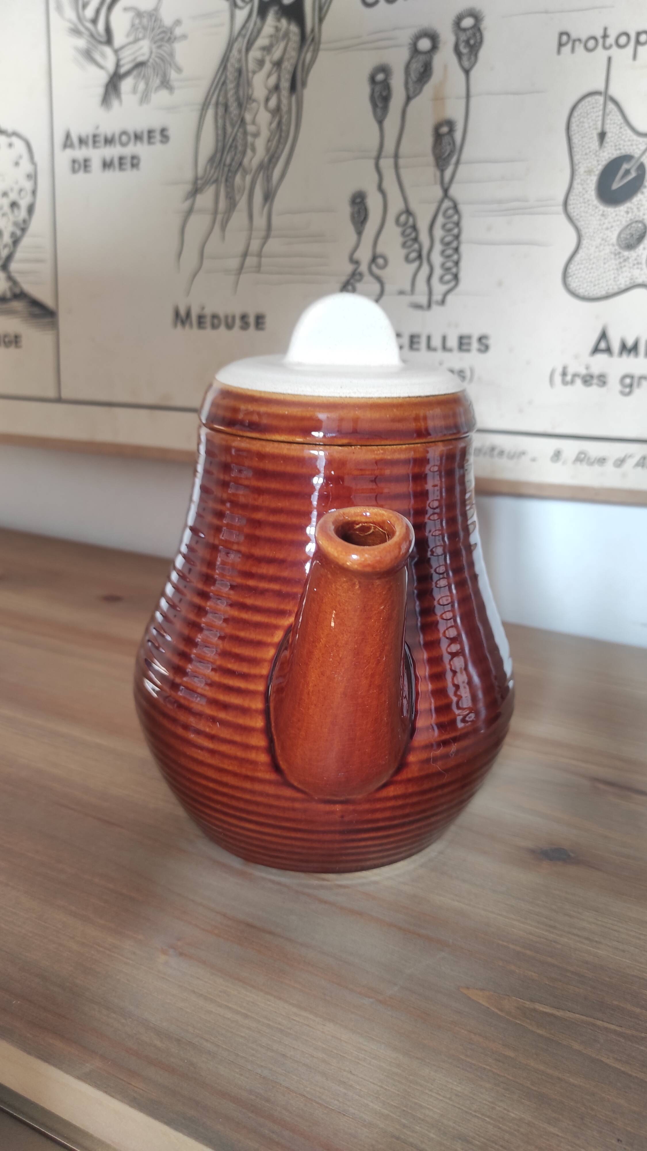 Vintage Striped Stoneware Teapot