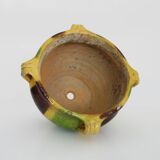 Poterie Saint-Uze en terre cuite vernissée jaune vert marron. Années 50