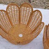 Set of 4 vintage wicker pendant lamps
