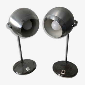 Paire lampes eyeball acier aluminor vintage 1970