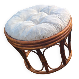 Varnished rattan pouf and cushion