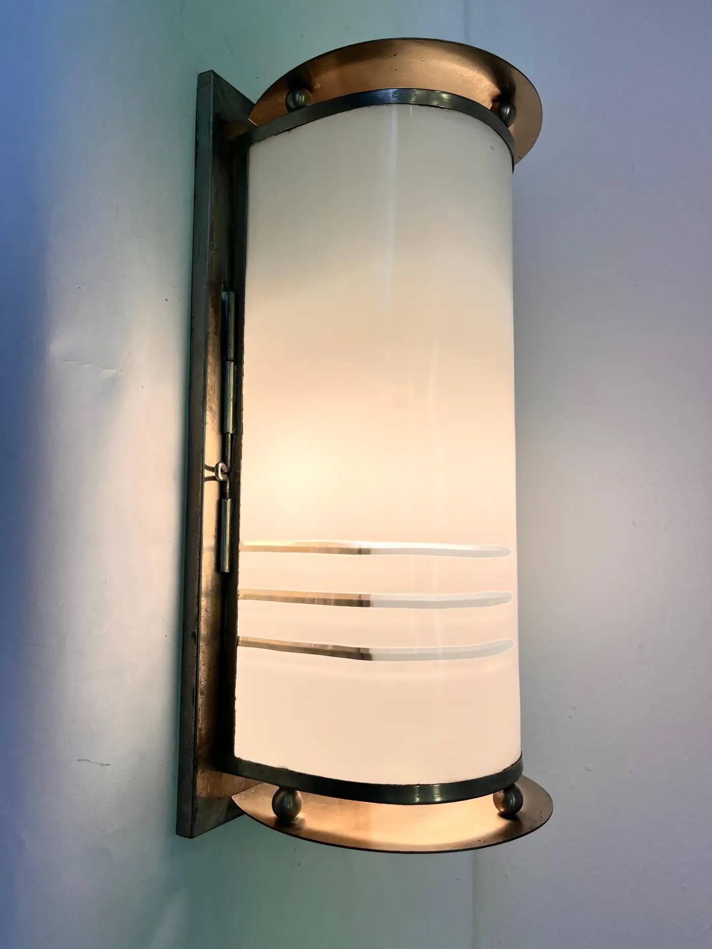 XL chrome design Bauhaus wall and glass lamp 1930s - Czechoslovakia