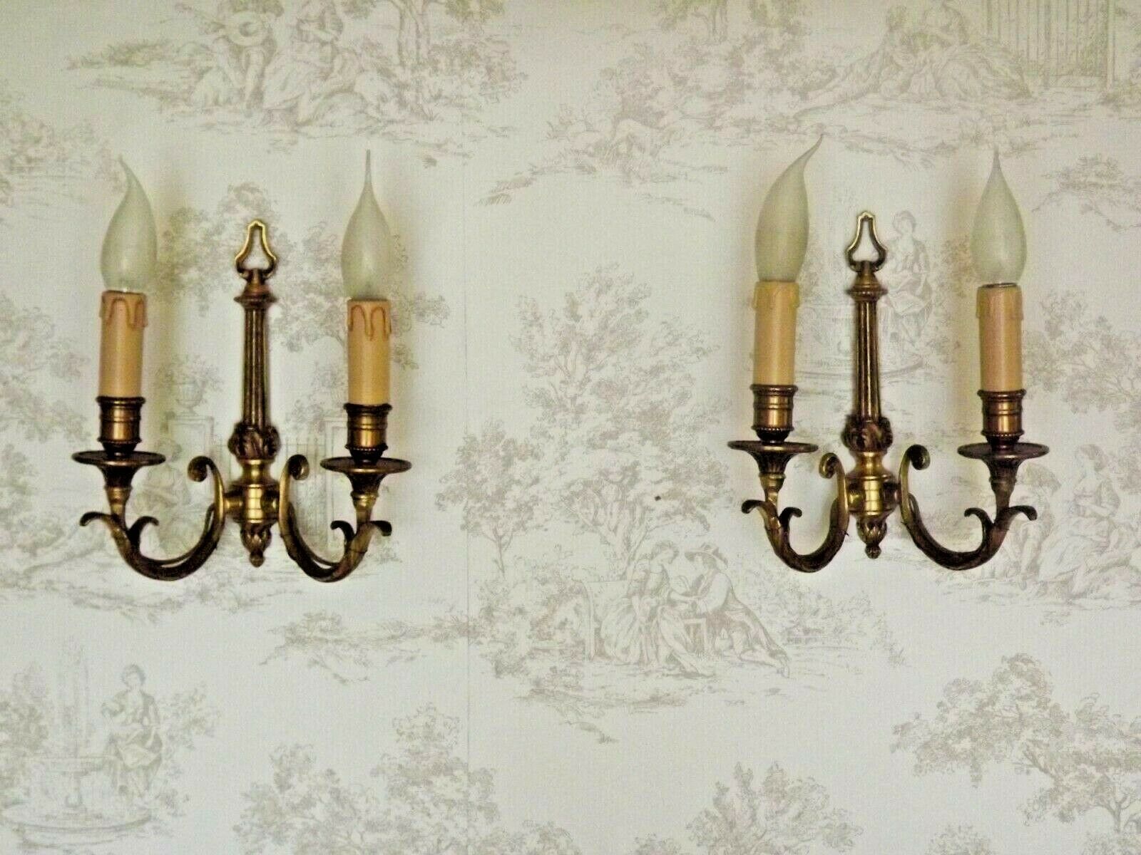 Pair french vintage cast bronze traditional empire style double wall lights
