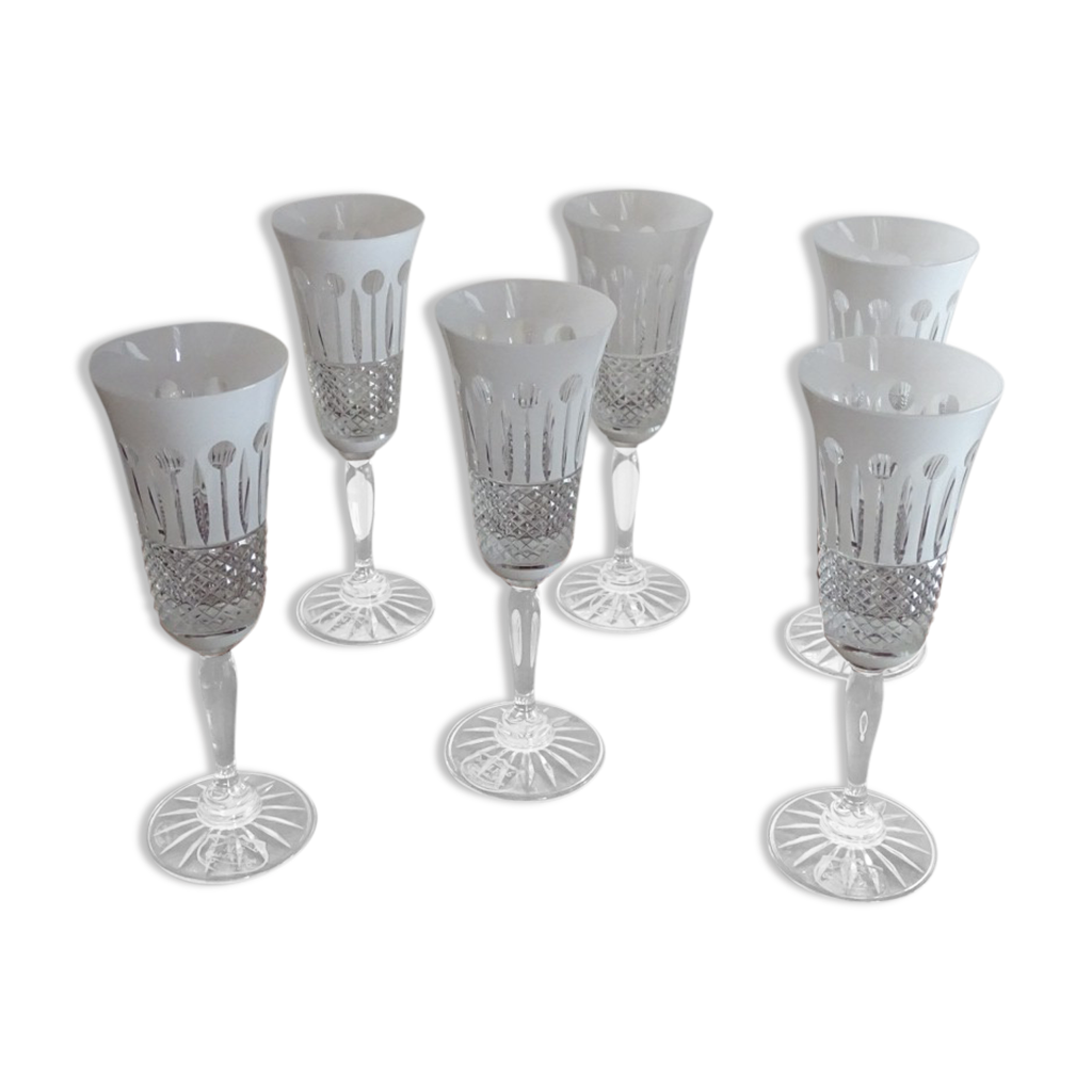 6 flutes champagne cristal de Paris, sélection MF, blanches en boite