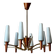 Scandinavian mid-century chandelier, teak, brass, opaline glass, 8 arms, 1950-1960.