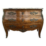 Bordeaux inlaid chest of drawers with marble and bronze ornament