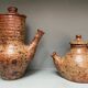 Pair of vintage brutalist ceramic teapots from the 1970s.