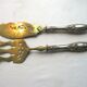 Fish cutlery in case, engraved, chiseled, silver and gilded metal