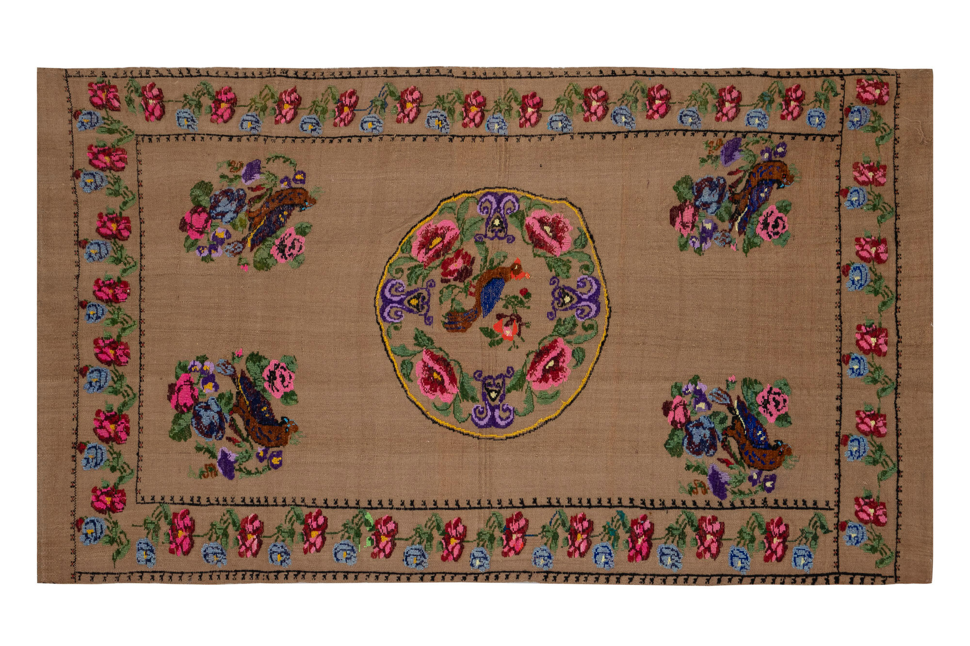 Turkish Aubusson Kilim Rug With Floral and Animal Pattern 100 x 167 cm