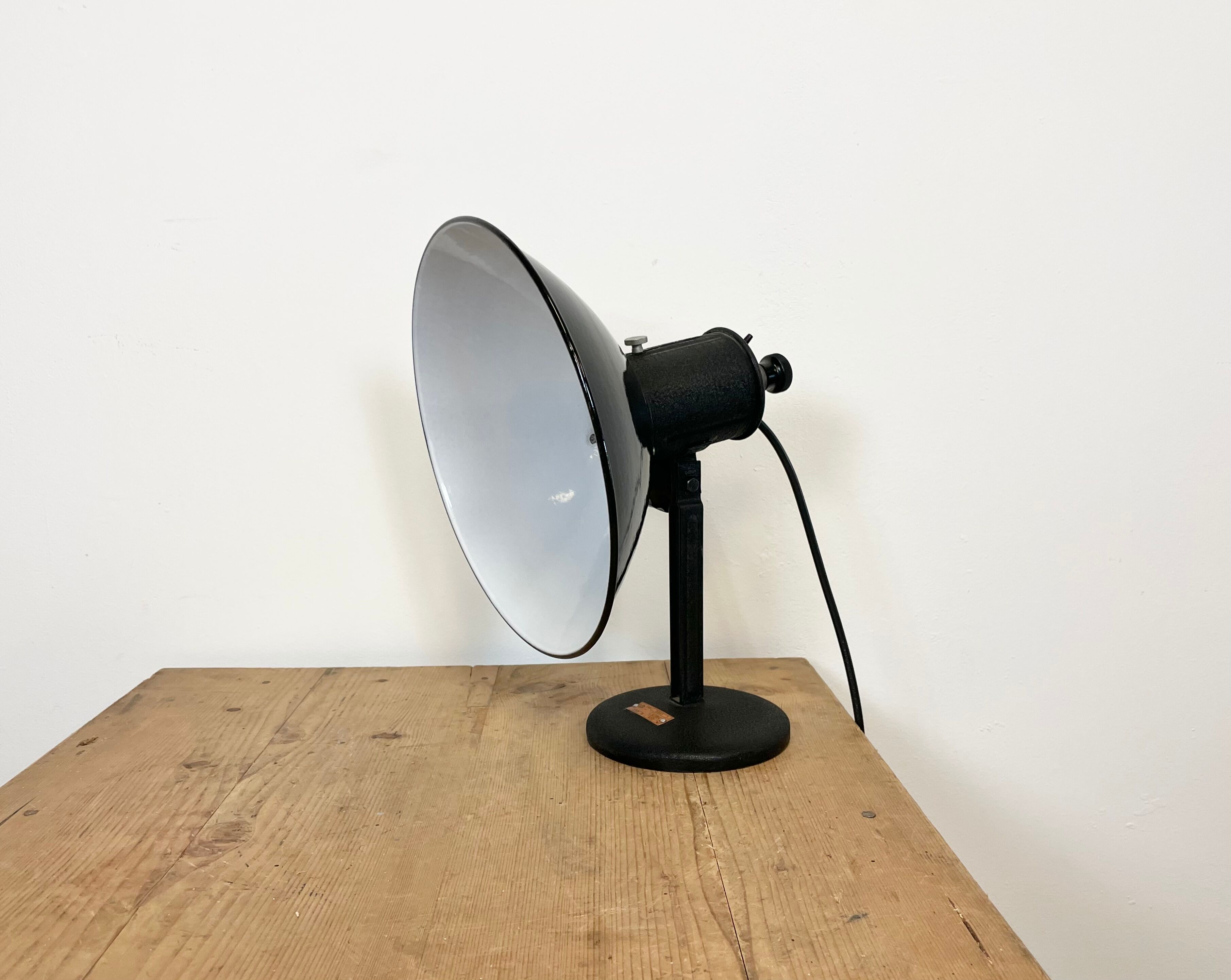 Industrial black enamel table lamp, 1950