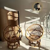 Pair of rattan shell armchairs, 1960s