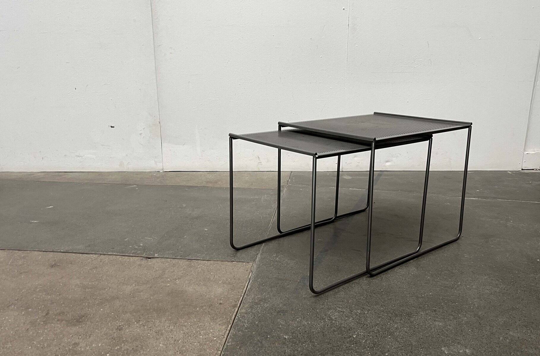 Postmodern perforated metal nesting side tables from Ikea, 1980s, set of 2.