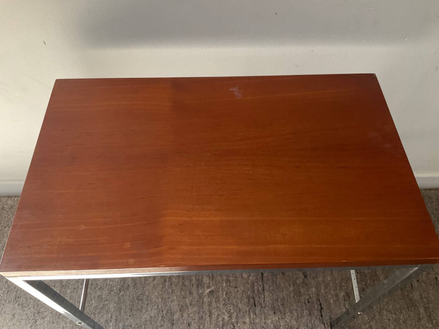 Trio of teak and chrome metal nesting tables from the 60s-70s