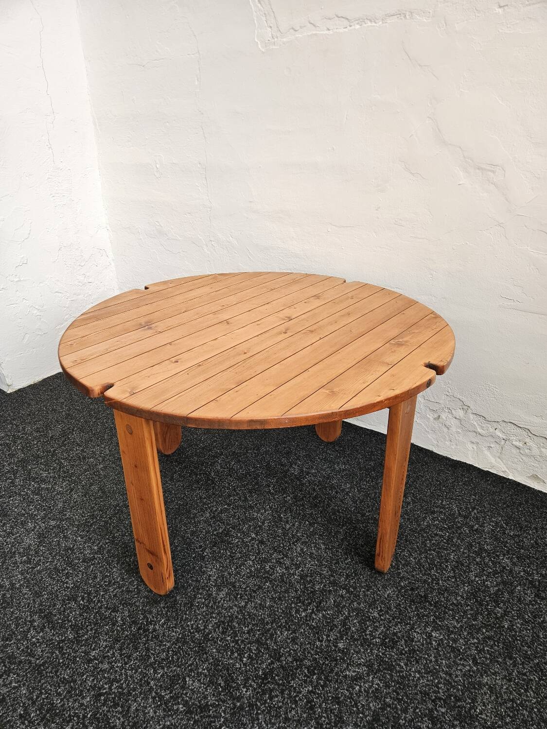 1970s solid larch dining table for four people by Mária Szedleczky - Signed