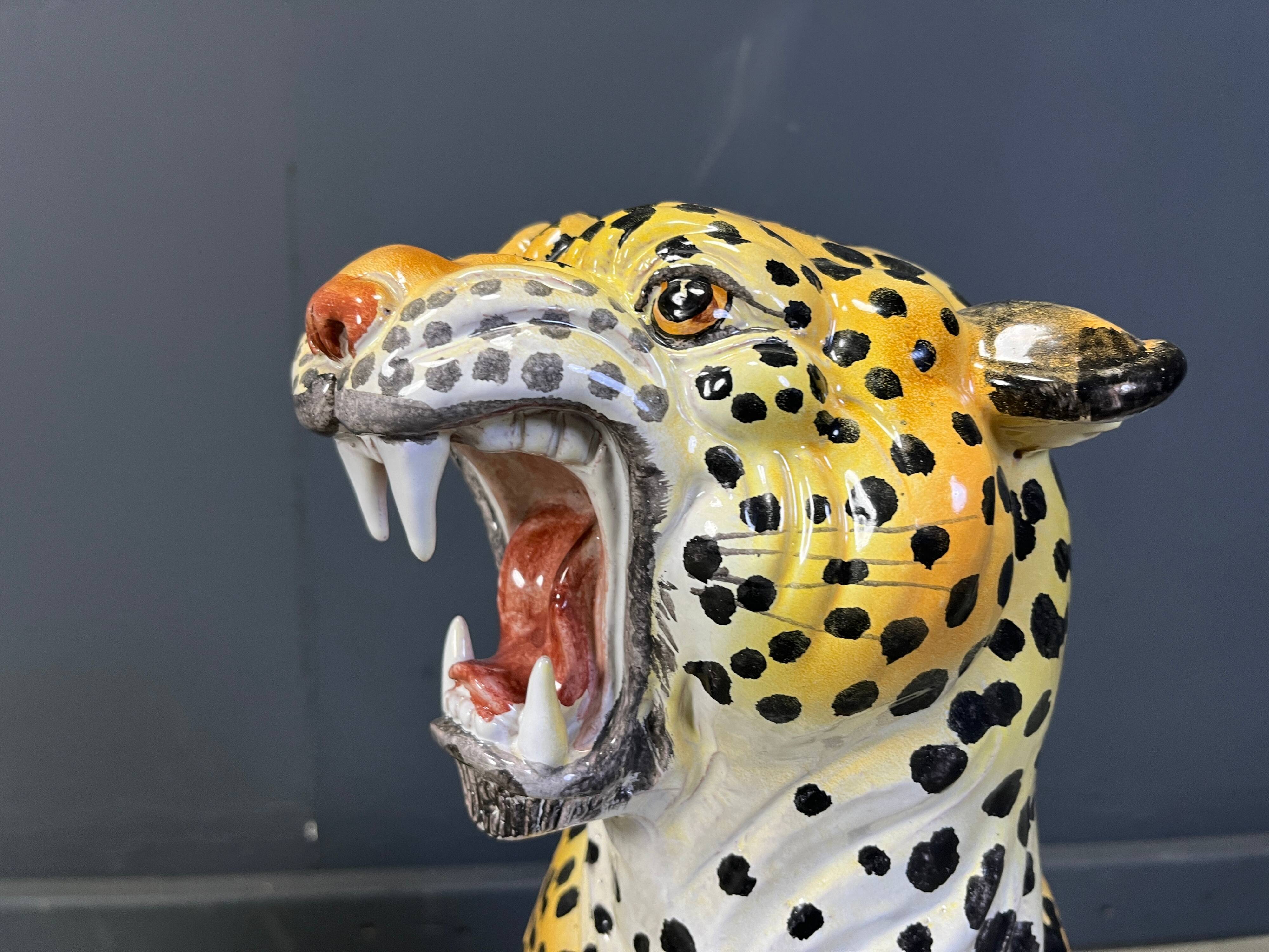 Pair of glazed terracotta leopard figures, Italian, 1960s.