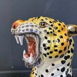 Pair of glazed terracotta leopard figures, Italian, 1960s.