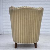 1960s, Danish armchair, light green furniture velour, beech wood.