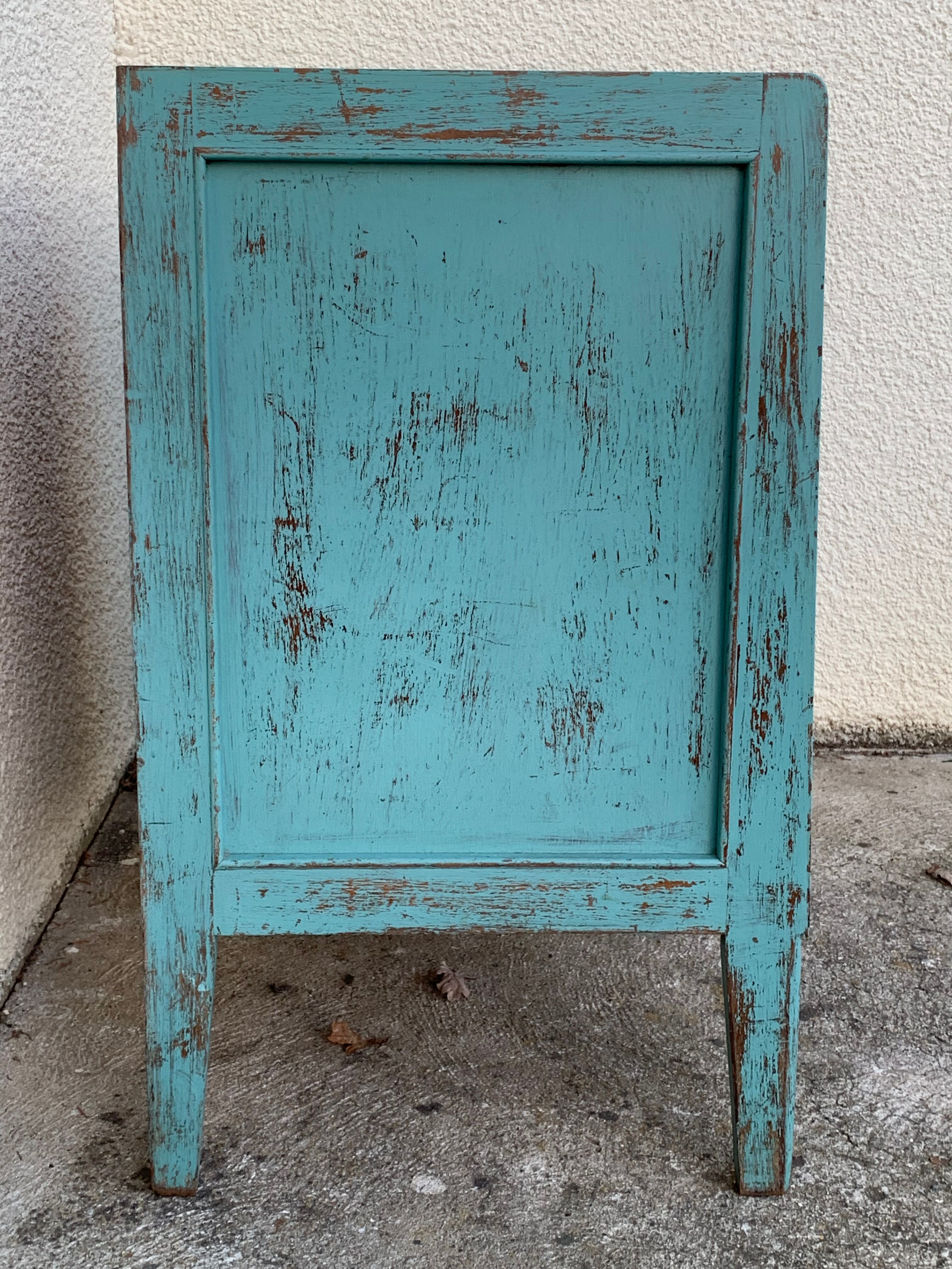 Vintage chest of drawers wood and rattan patina turquoise 1950
