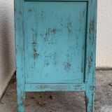 Vintage chest of drawers wood and rattan patina turquoise 1950