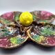 Vintage Vallauris A.M. plate – quadrilobed enamelled bowl with lemon – 50s