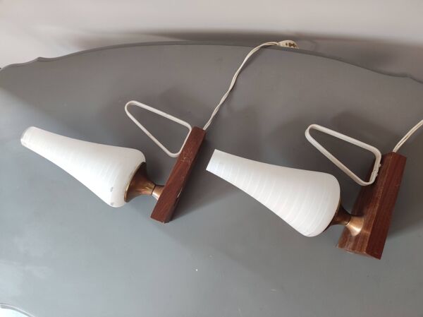 Paire de lampes veilleuses vintage design scandinave tulipe verre vintage 50 60