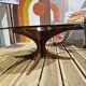 Vintage coffee table from the 60s and 70s by Hugues POIGNANT, smoked glass & teak.