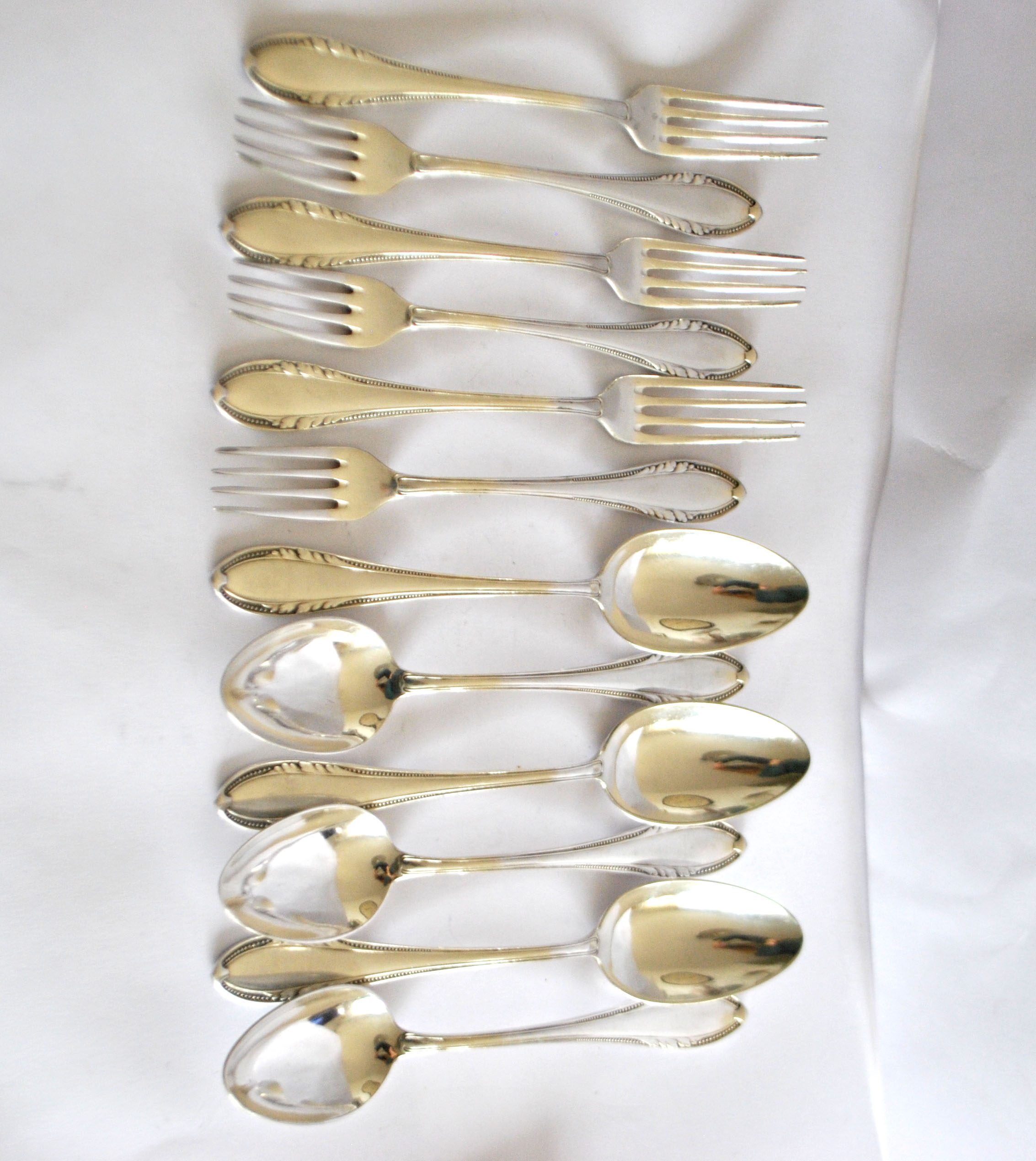 Table cover pearl 6 forks + 6 silver-plated metal spoons German Wellner Silber 21cm