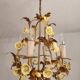 Hollywood Regency Vintage gold plated ceiling lamp porcelain roses Italy