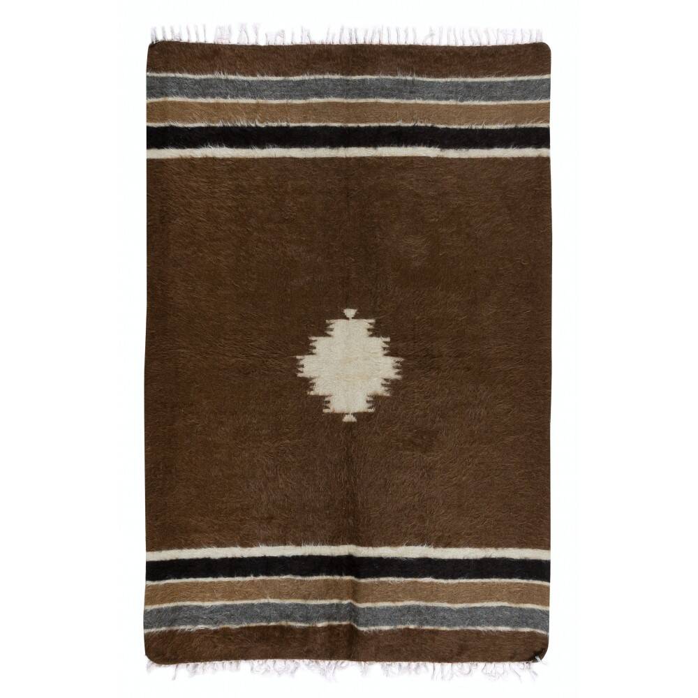 Vintage Mohair Kilim Rug. Handwoven Blanket. Turkish Sofa Throw. Brown Bed Cover