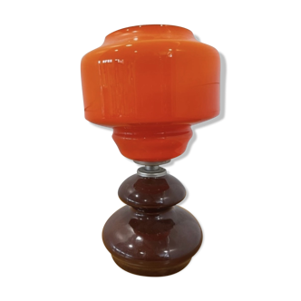 Lampe de table vintage Meblo en pierre brune et verre orange