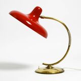 Beautiful large Mid Century Modern brass table lamp with red metal shade