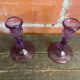 Pair of Antique CRISTAL D’ARQUES Candle Holders Moulded Purple Glass Vintage