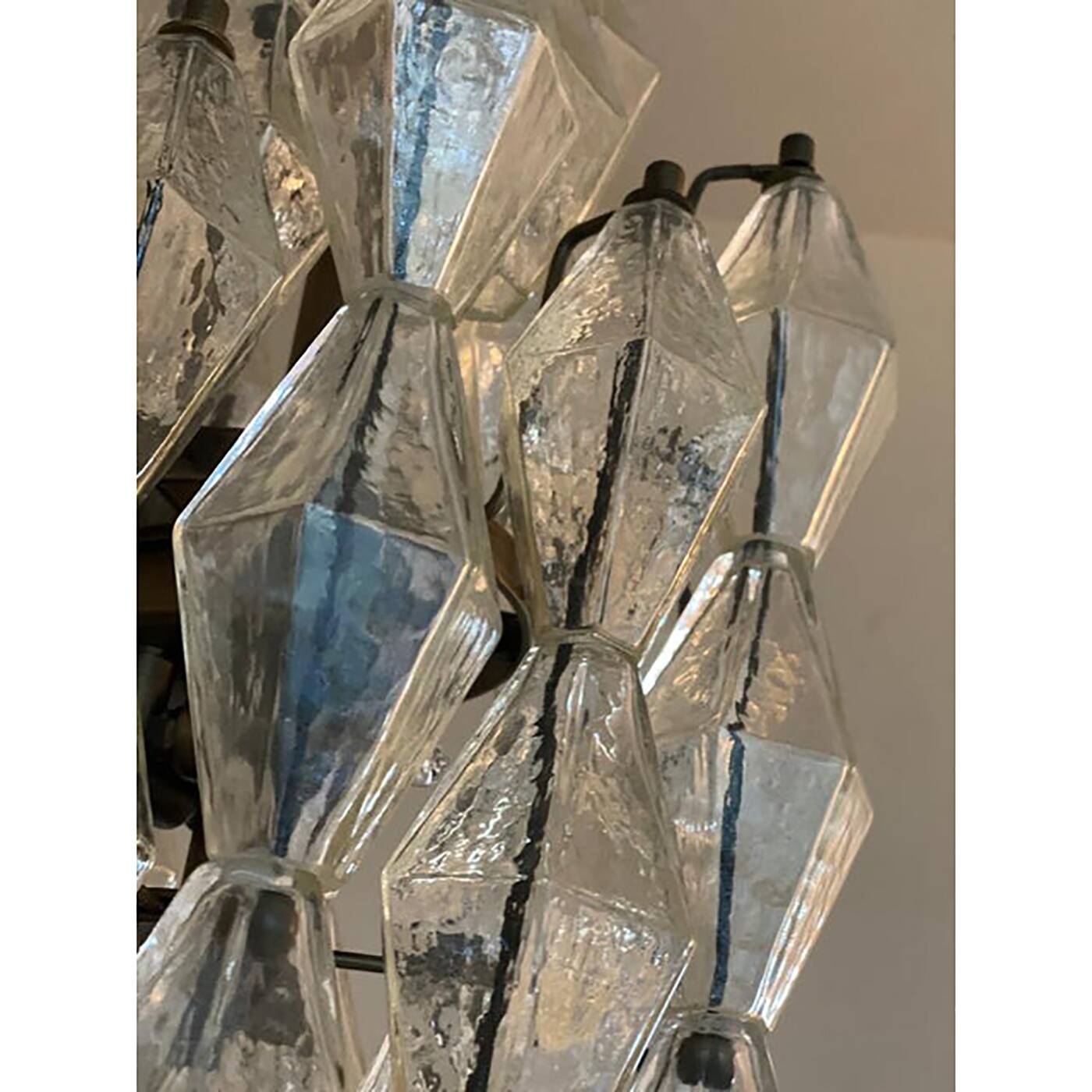 A pair of champagne "poliedro" murano glass chandelier