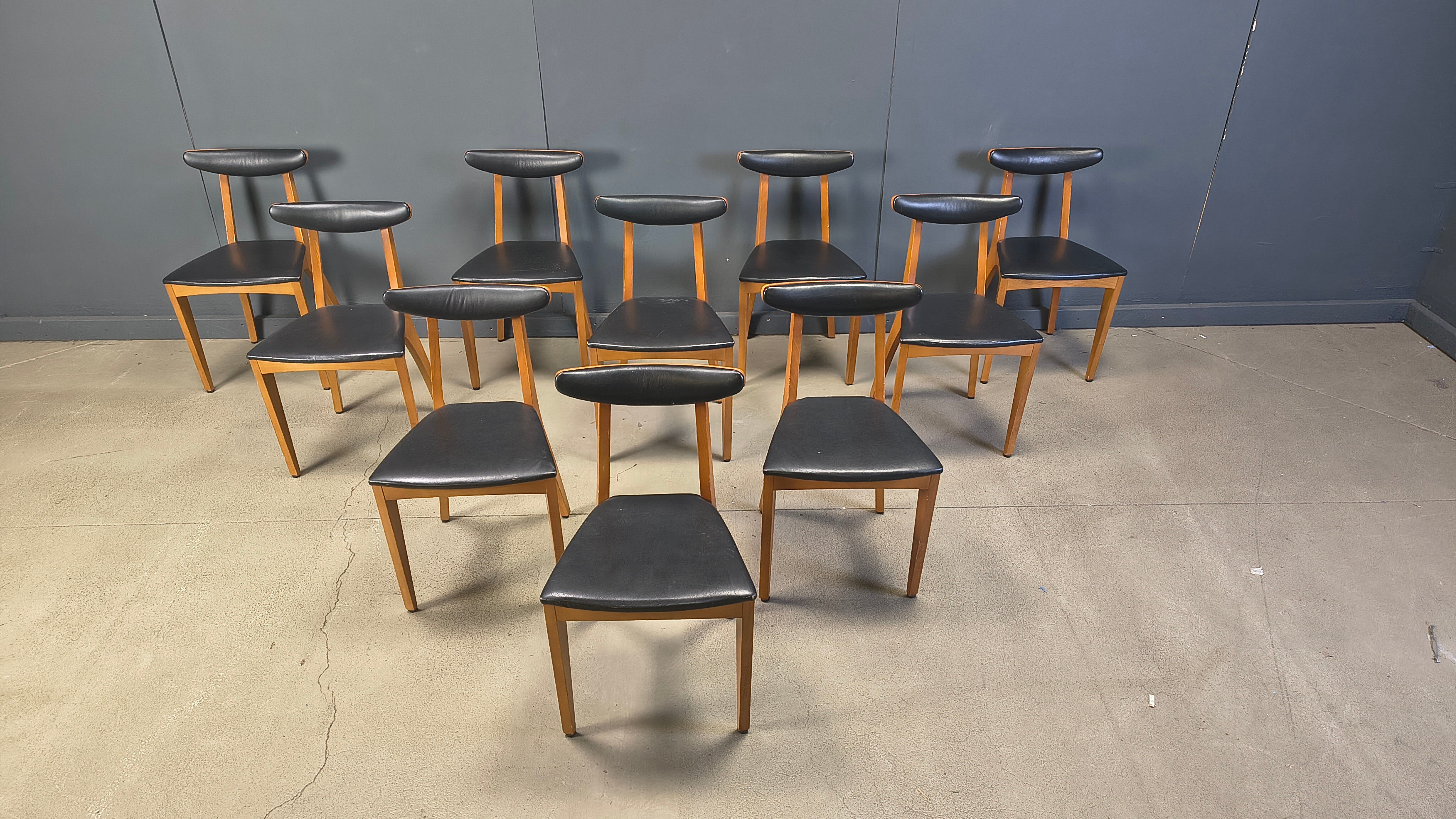 Mid-century Belgian dining chairs, set of 10, 1960s