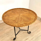 Rattan and wrought iron side table