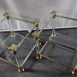 Pair of tables in brass, acrylic and glass