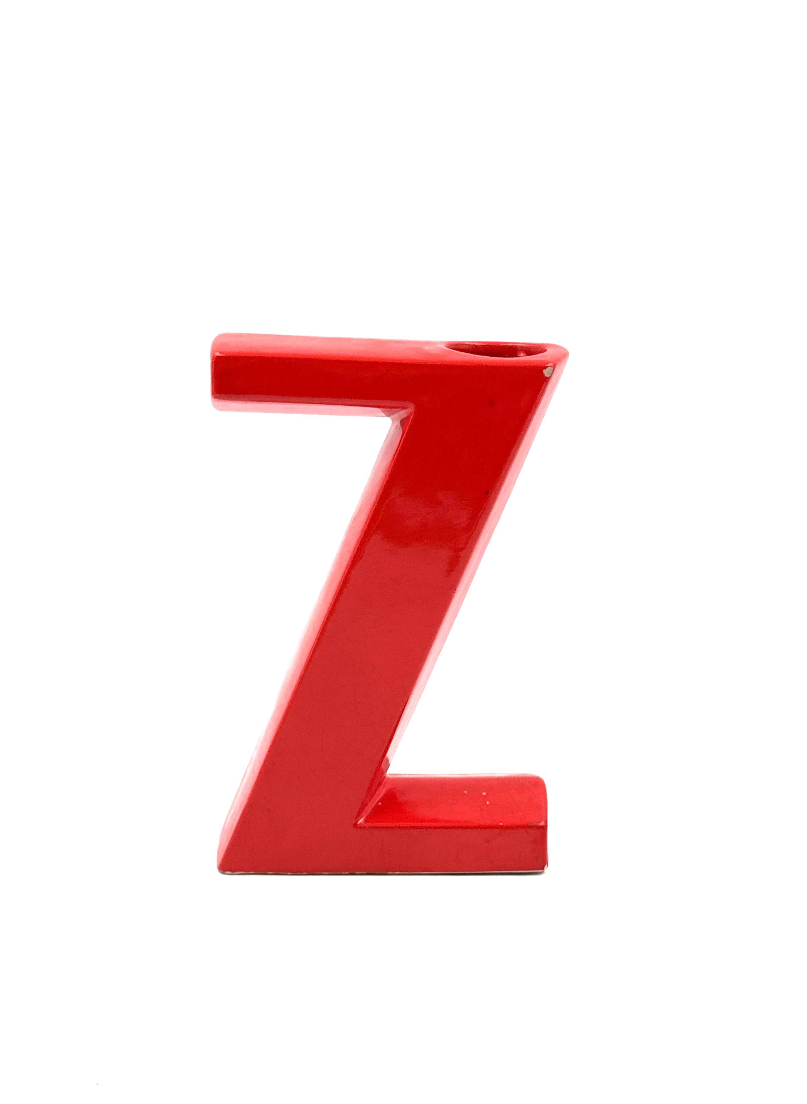 Space age red Z letter ceramic solifleur vase, Marcel Radureau France 1970