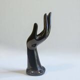 Main baguier soliflore en porcelaine noire vintage 1970 - vase