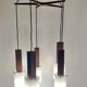 Chandelier vintage suspendu en bois de rose massif, Guzzini, Italie années 1960.