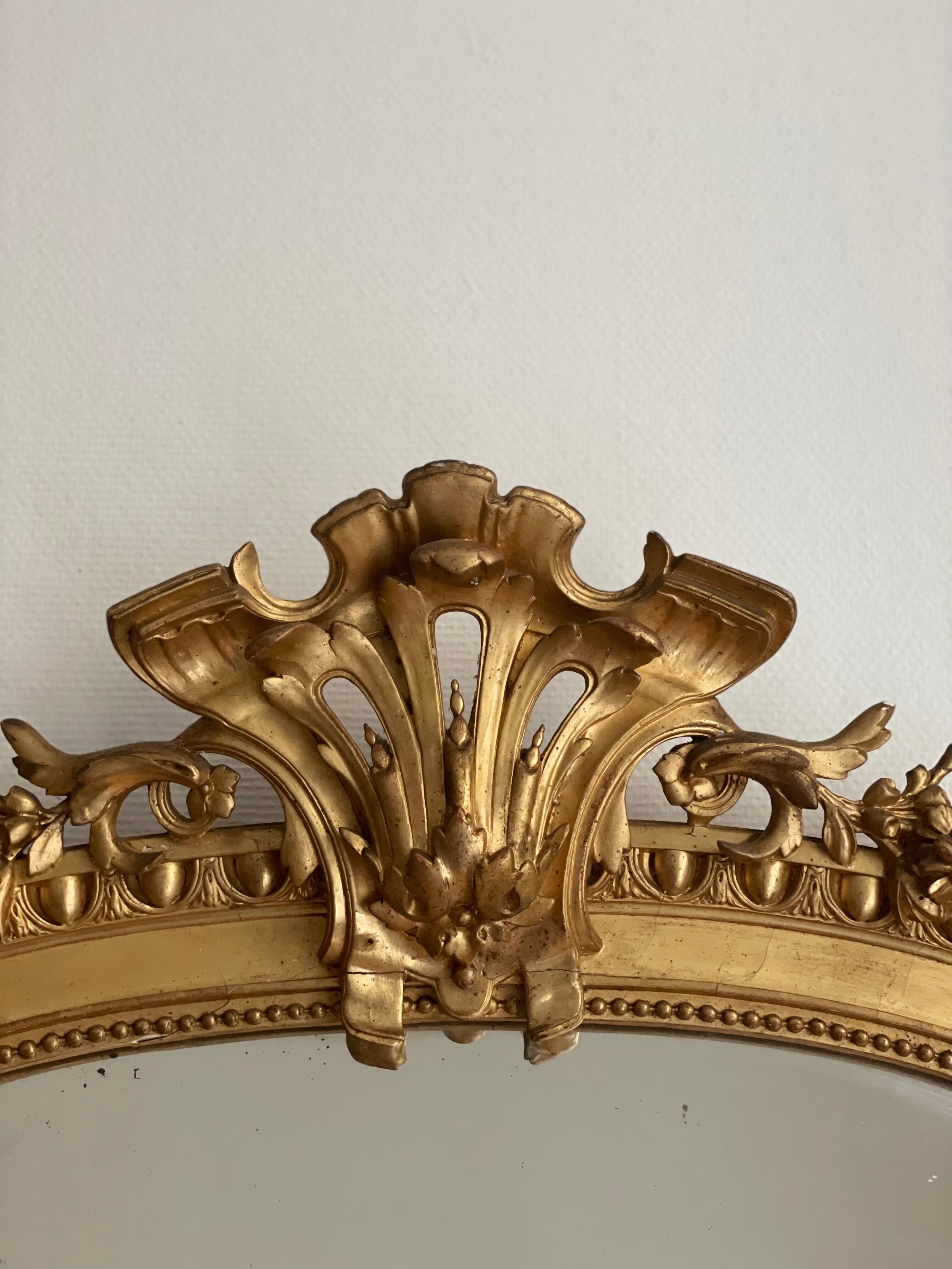 Antique napoleon mirror lll gilded pediment with rare gold leaf 103x182cm