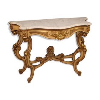 Italian lacquered and gilded console in Louis Philippe style with marble top