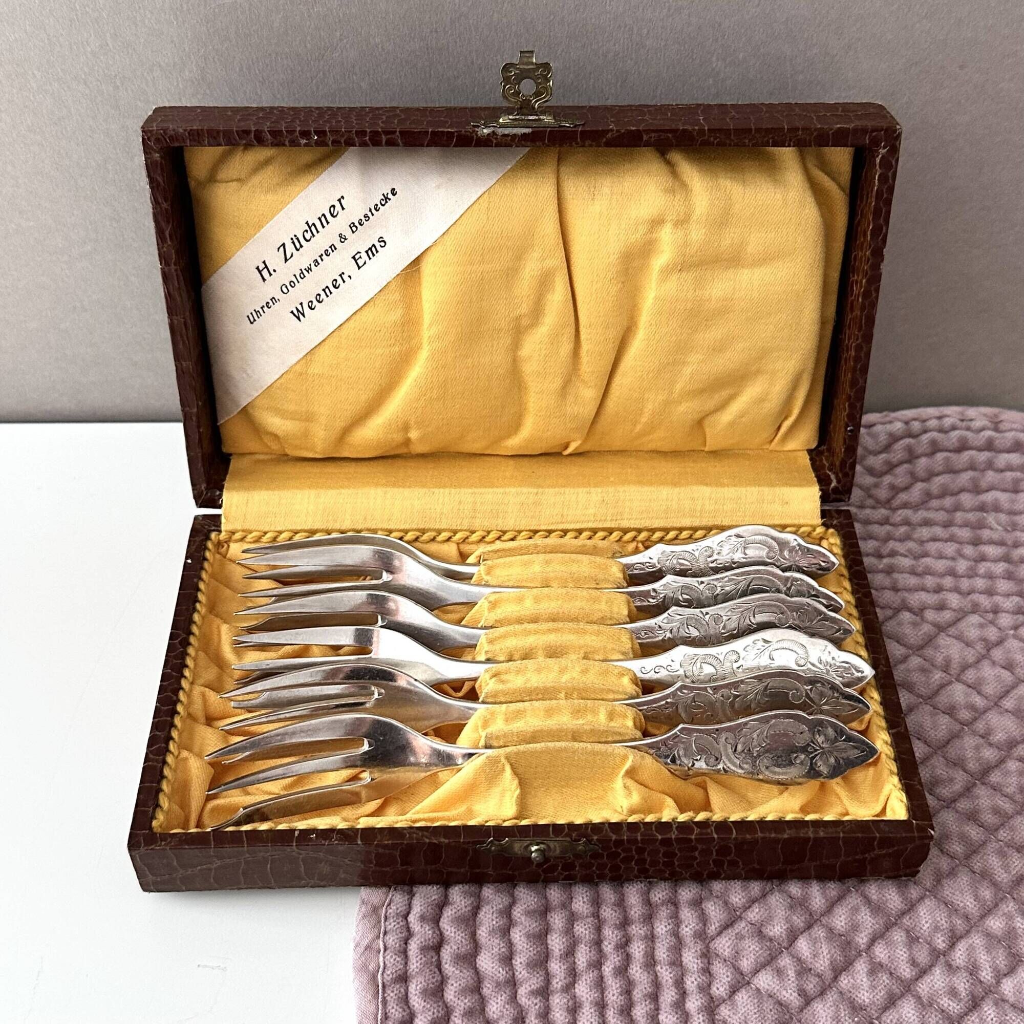 Set of 6 Gebrüder Hepp Cake Forks | Silver Plated