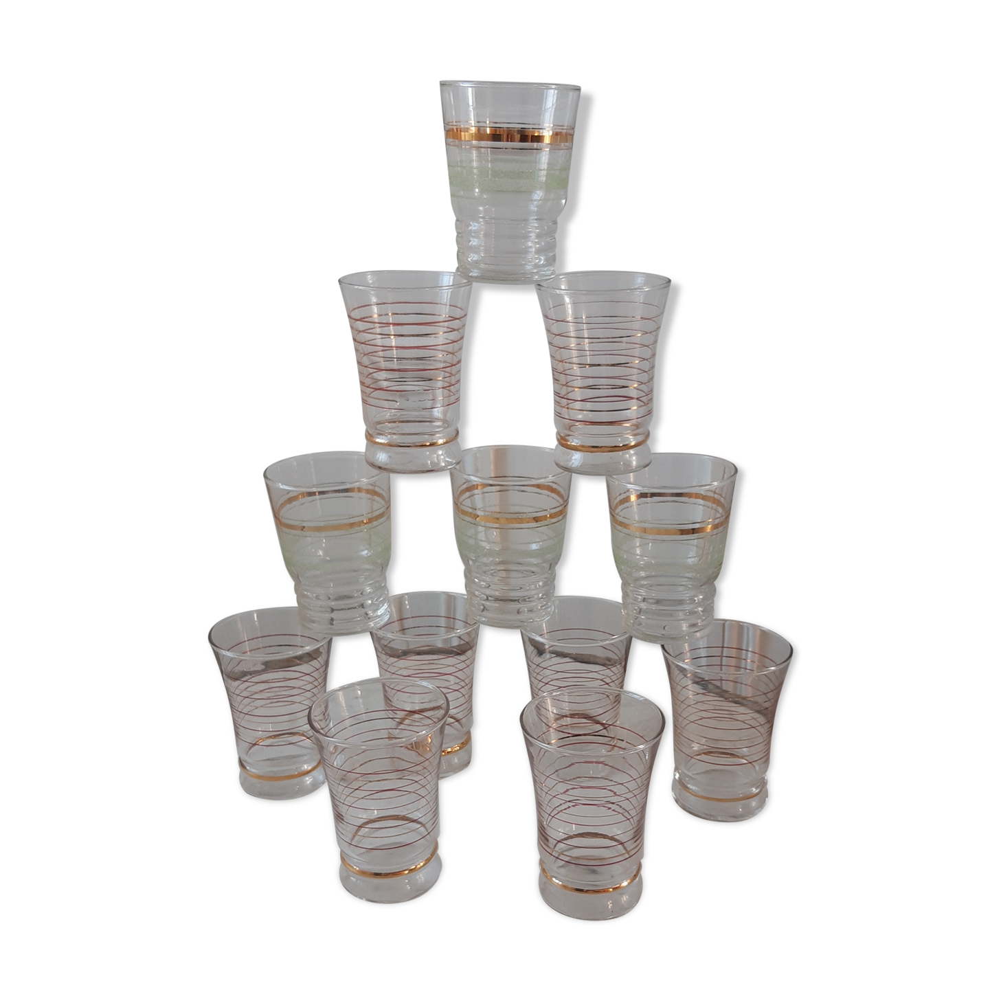 Lot de 12 verres à eau années 50 à liseré