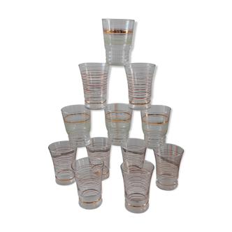 Lot de 12 verres à eau années 50 à liseré